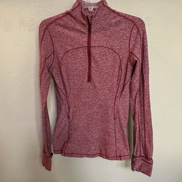 Lululemon Women's Run Briskly 1/2 Zip Red Heathered Jacket Size 6 Stretch B0920 - Picture 2 of 8